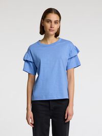 COTTON RUFFLE  T-SHIRT, Cornflower Blue, highres