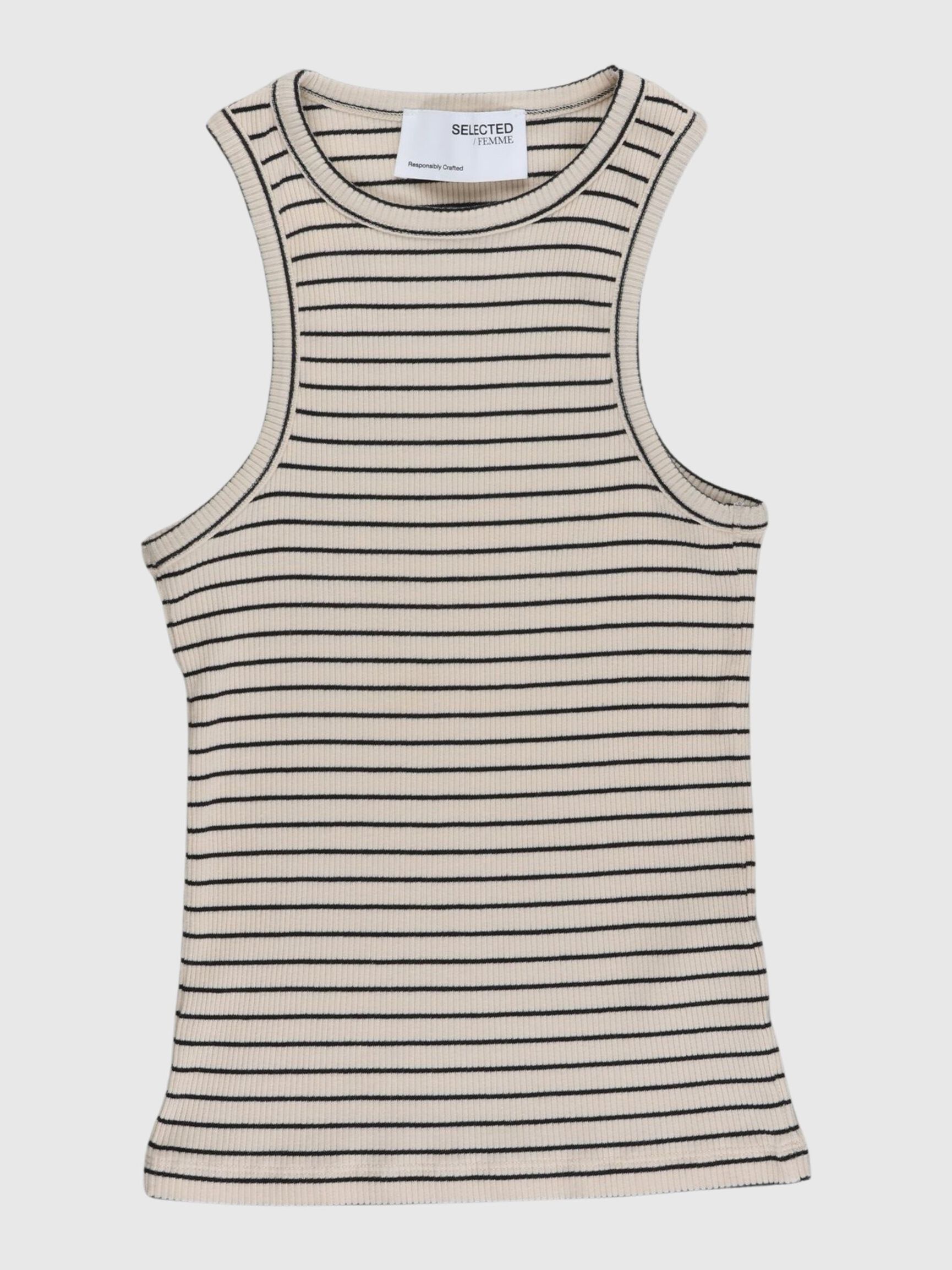 STRIPED TANK TOP, Sandshell, highres