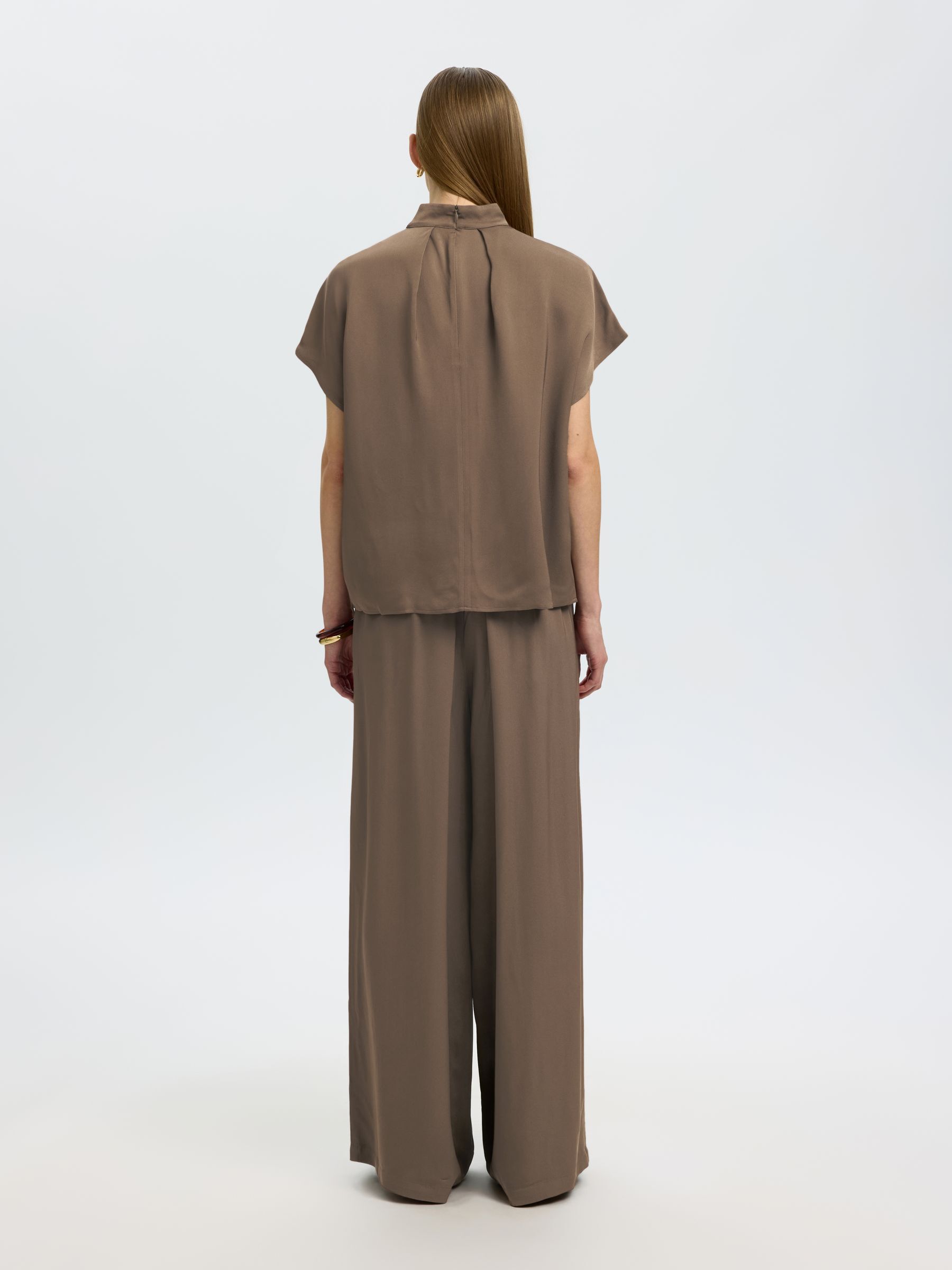 VISCOSE SHORT SLEEVED TOP, Chocolate Chip, highres