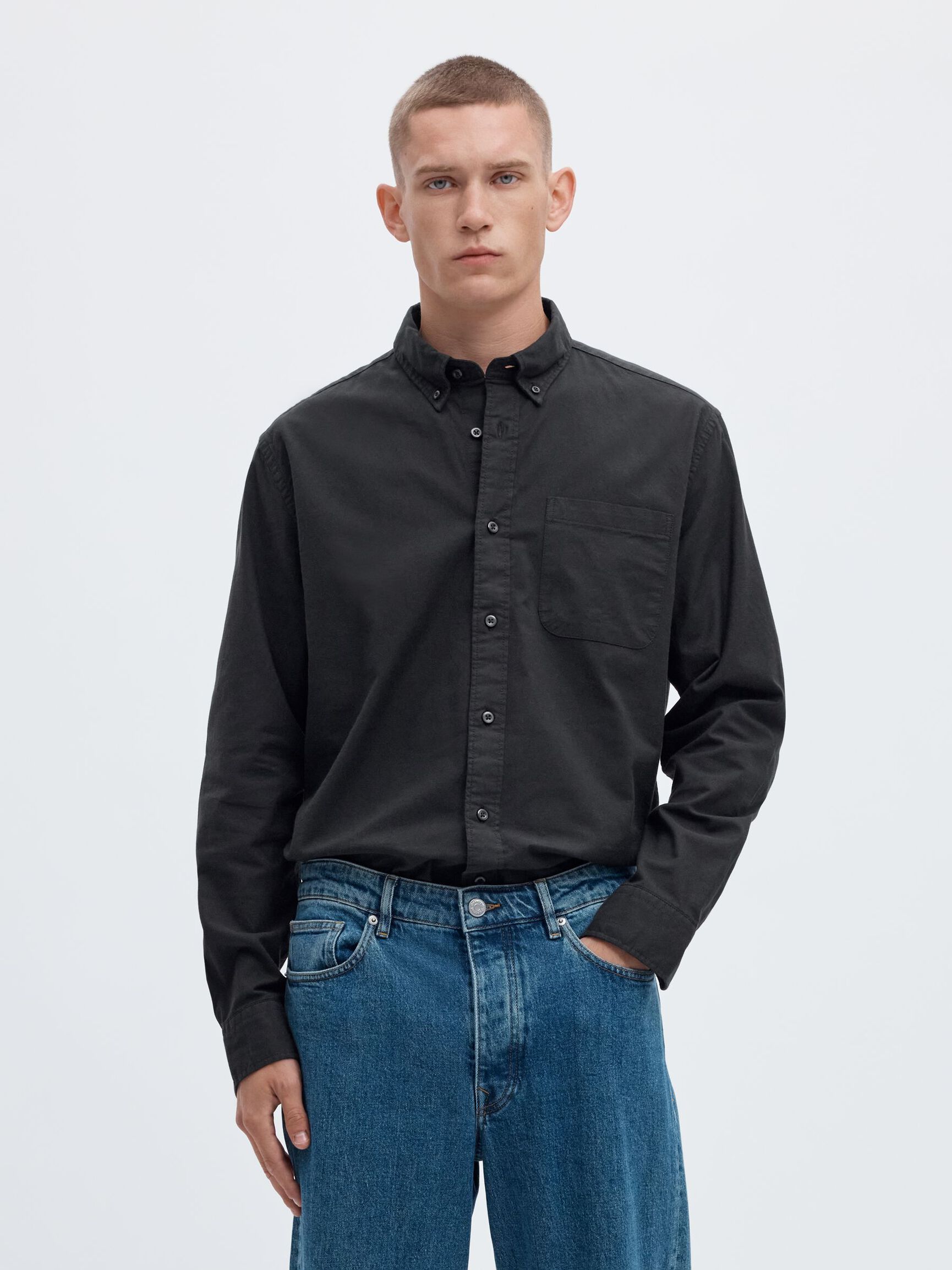 OXFORD LONG SLEEVED SHIRT, Black, highres