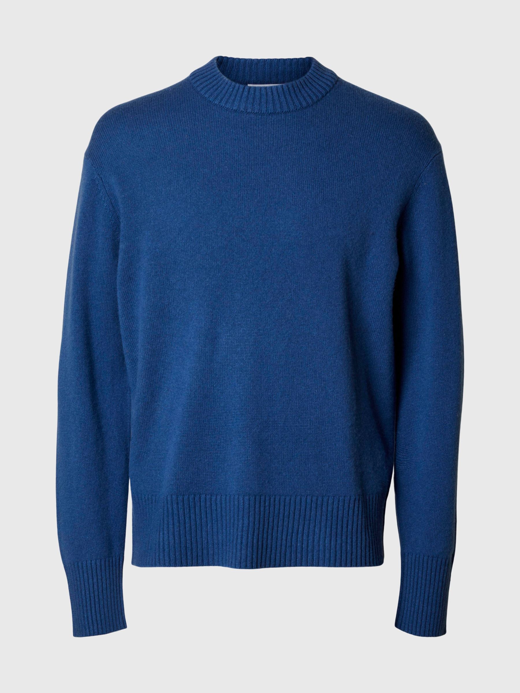 CASHMERE BLEND KNITTED PULLOVER | Blue | Selected