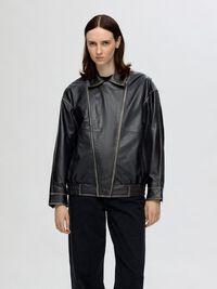 RELAXED FIT LEATHER JACKET, Black, highres