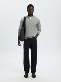 HALF-ZIP KNITTED JUMPER, Light Grey Melange, highres