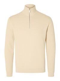 HALVE RITSSLUITING SWEATER, Oatmeal, highres