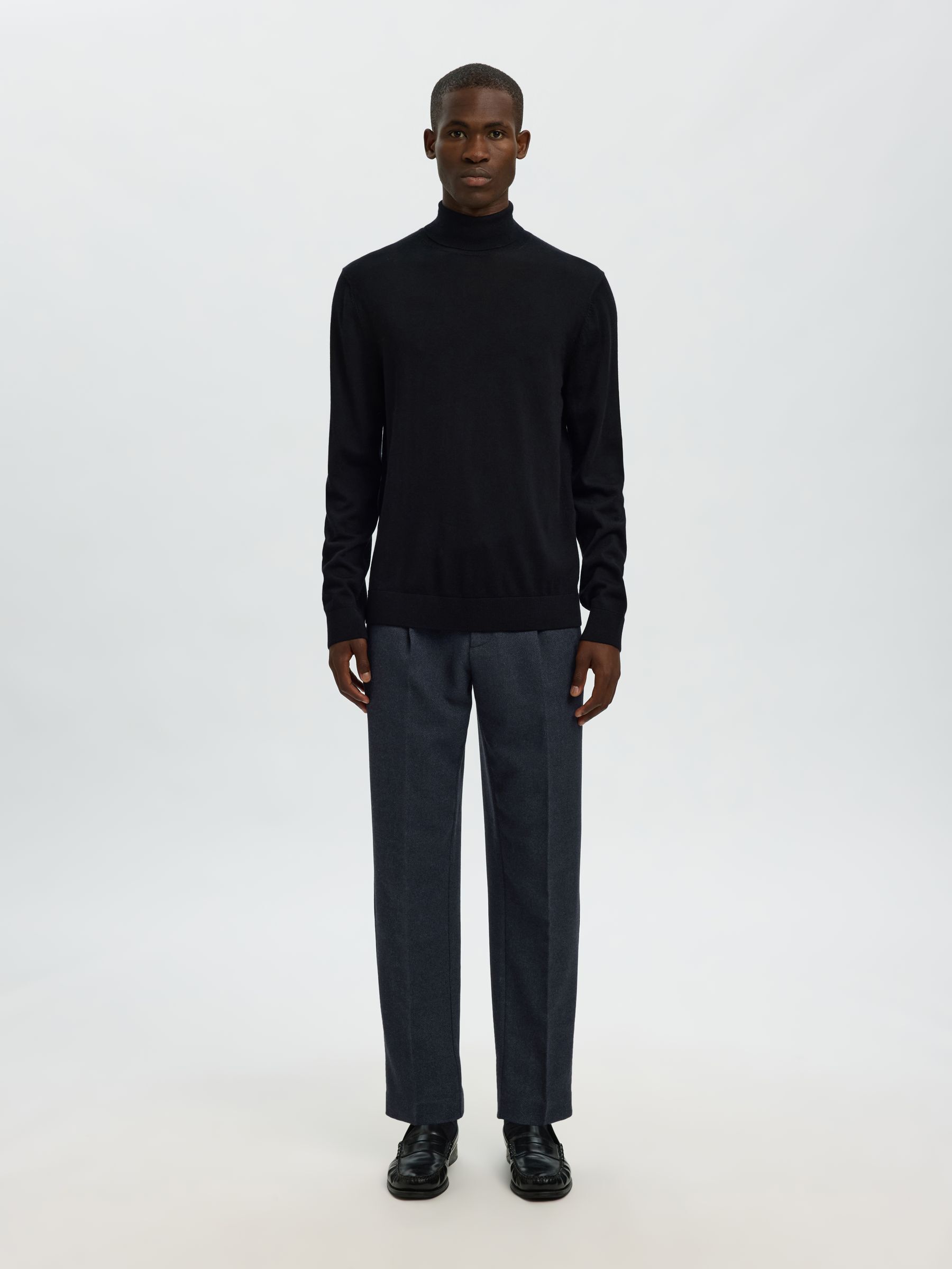 ULLBLANDNING AVSMALNANDE BYXOR, Dark Navy, highres