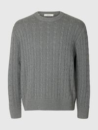 CABLE KNIT PULLOVER, Medium Grey Melange, highres