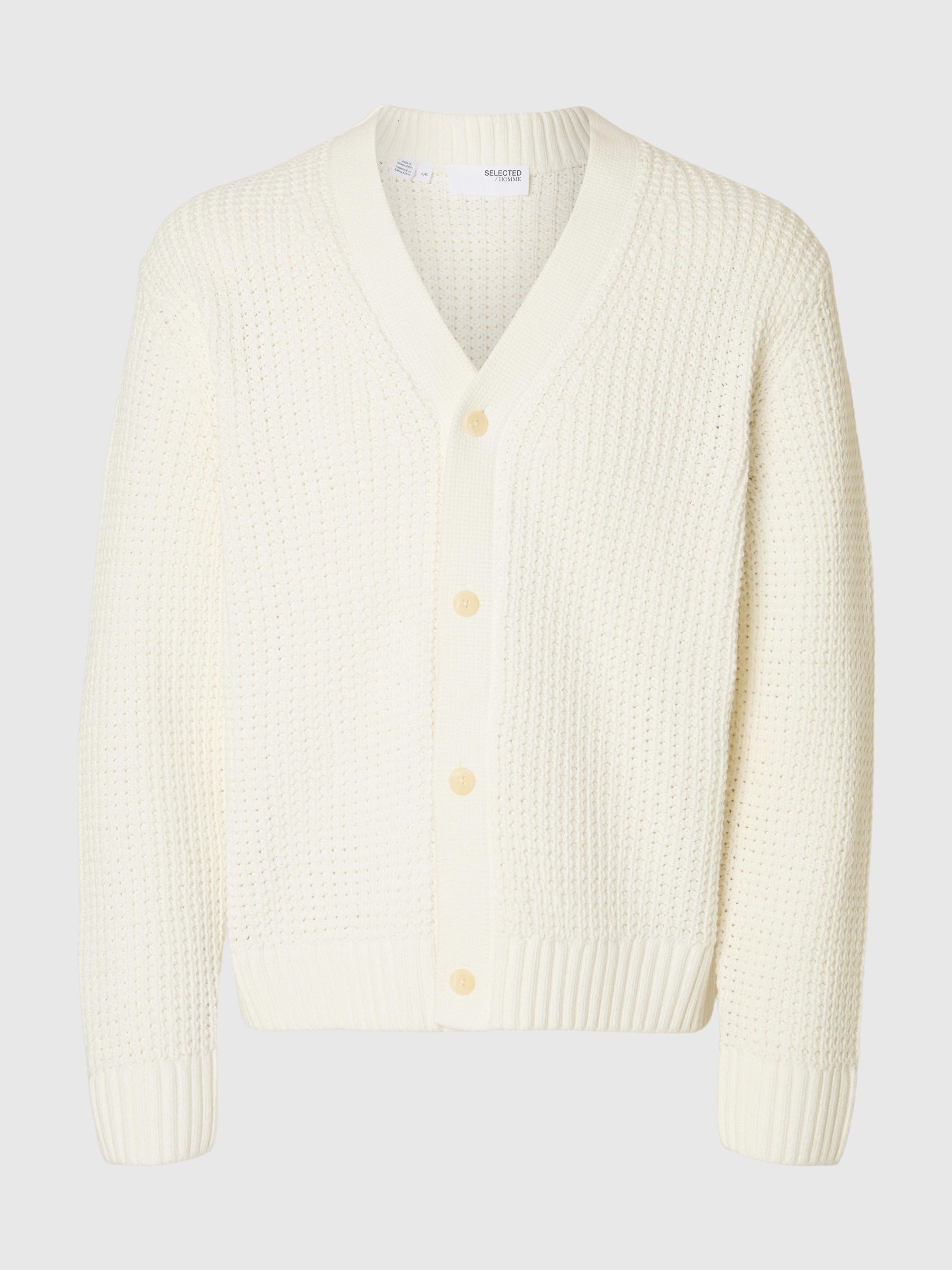 RELAXED FIT COTTON CARDIGAN, Egret, highres