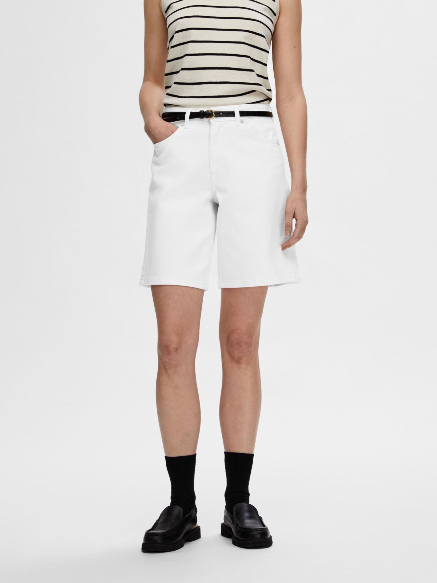 DENIM BERMUDA SHORTS, Snow White, highres