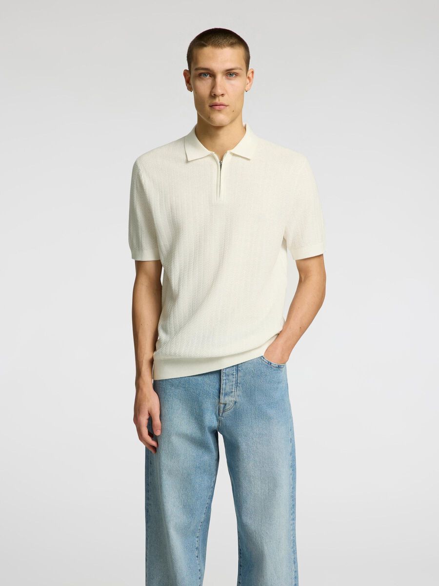 Selected ZIP UP POLO SHIRT, Egret, highres - 16096388_Egret_003.jpg