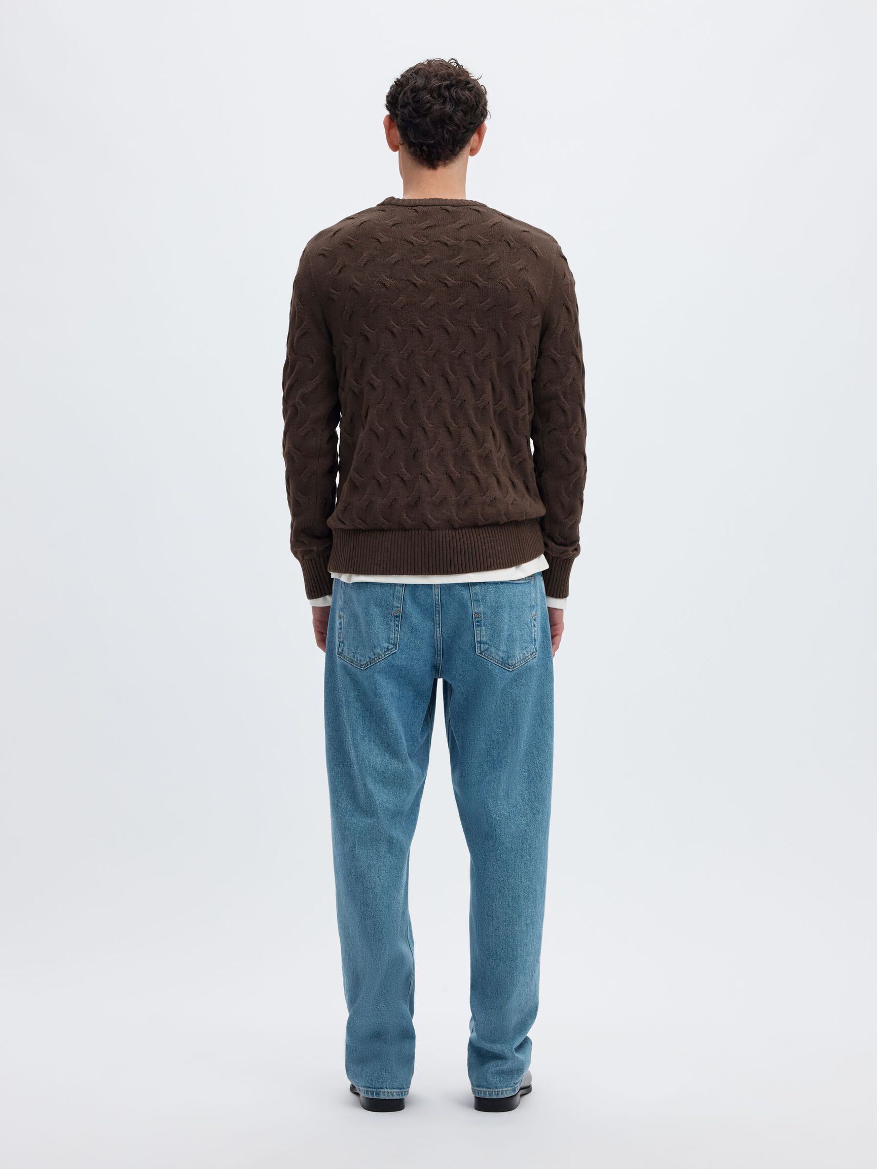 CABLE KNIT CREWNECK JUMPER, Delicioso, highres