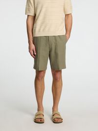 REGULAR FIT LINEN-BLEND SHORTS, Vetiver, highres