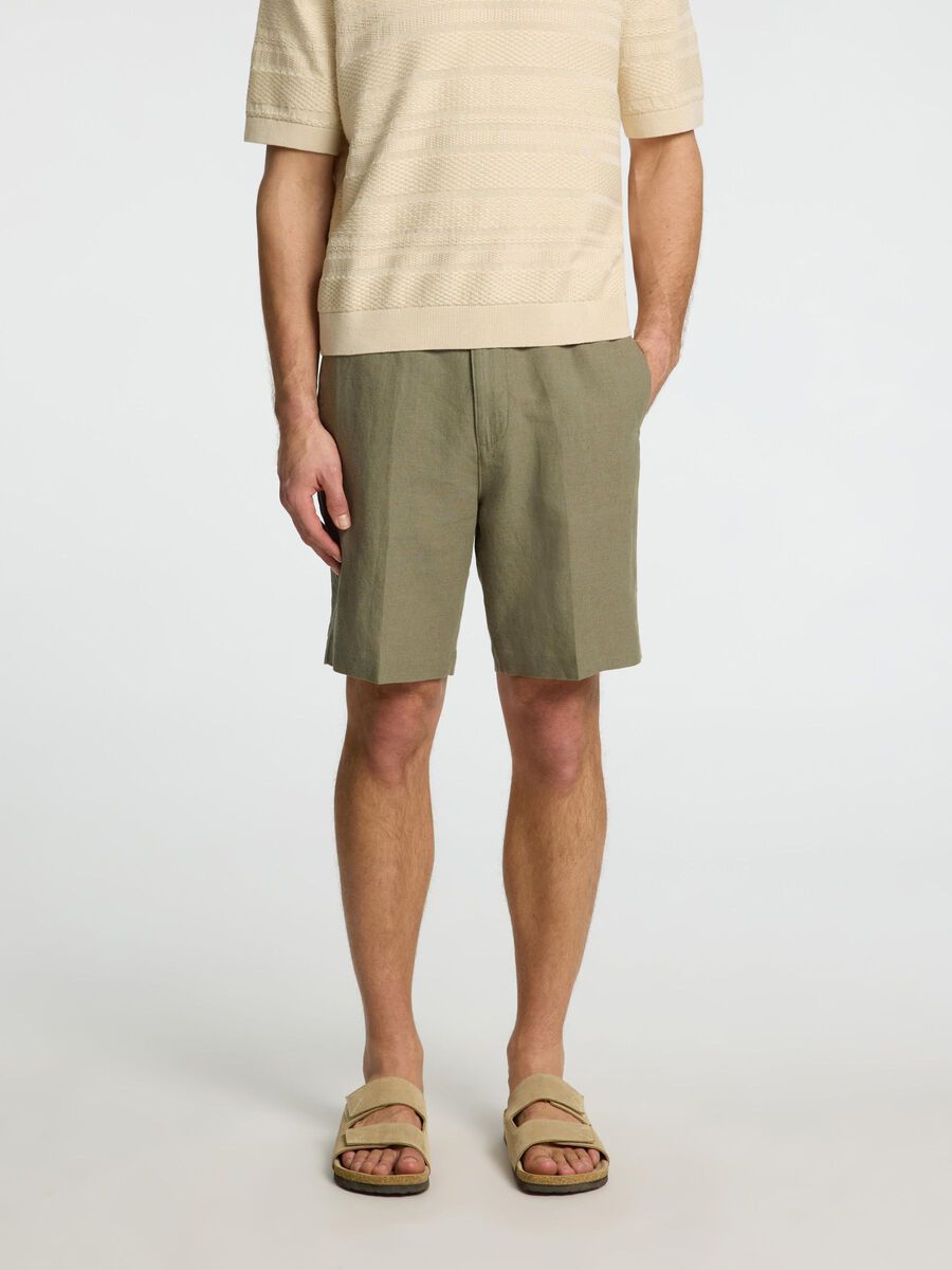 Selected REGULAR FIT SHORTS AUS LEINENGEMISCH, Vetiver, highres - 16097604_Vetiver_003.jpg