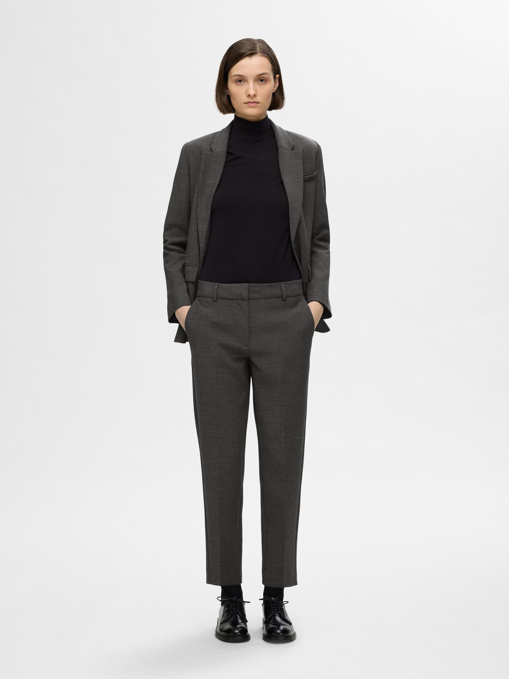 VISKOSEBLANDING CROPPED TAPERED BUKSER, Dark Grey Melange, highres