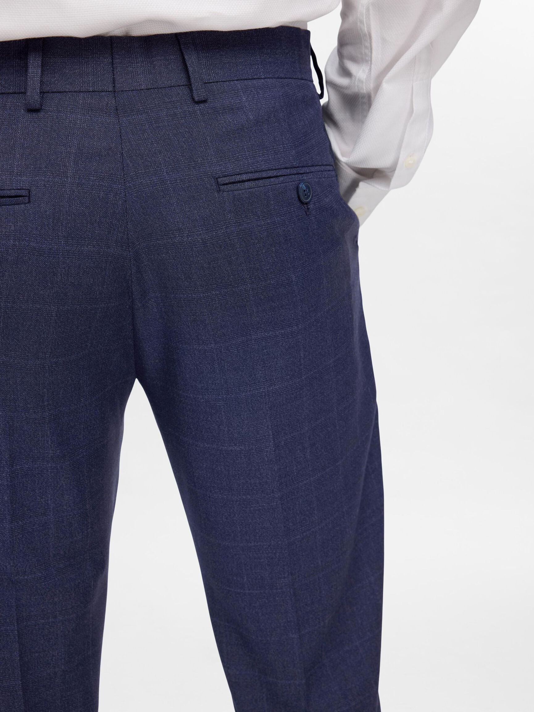 CHECKED SLIM FIT  SUIT TROUSERS, Dark Blue, highres