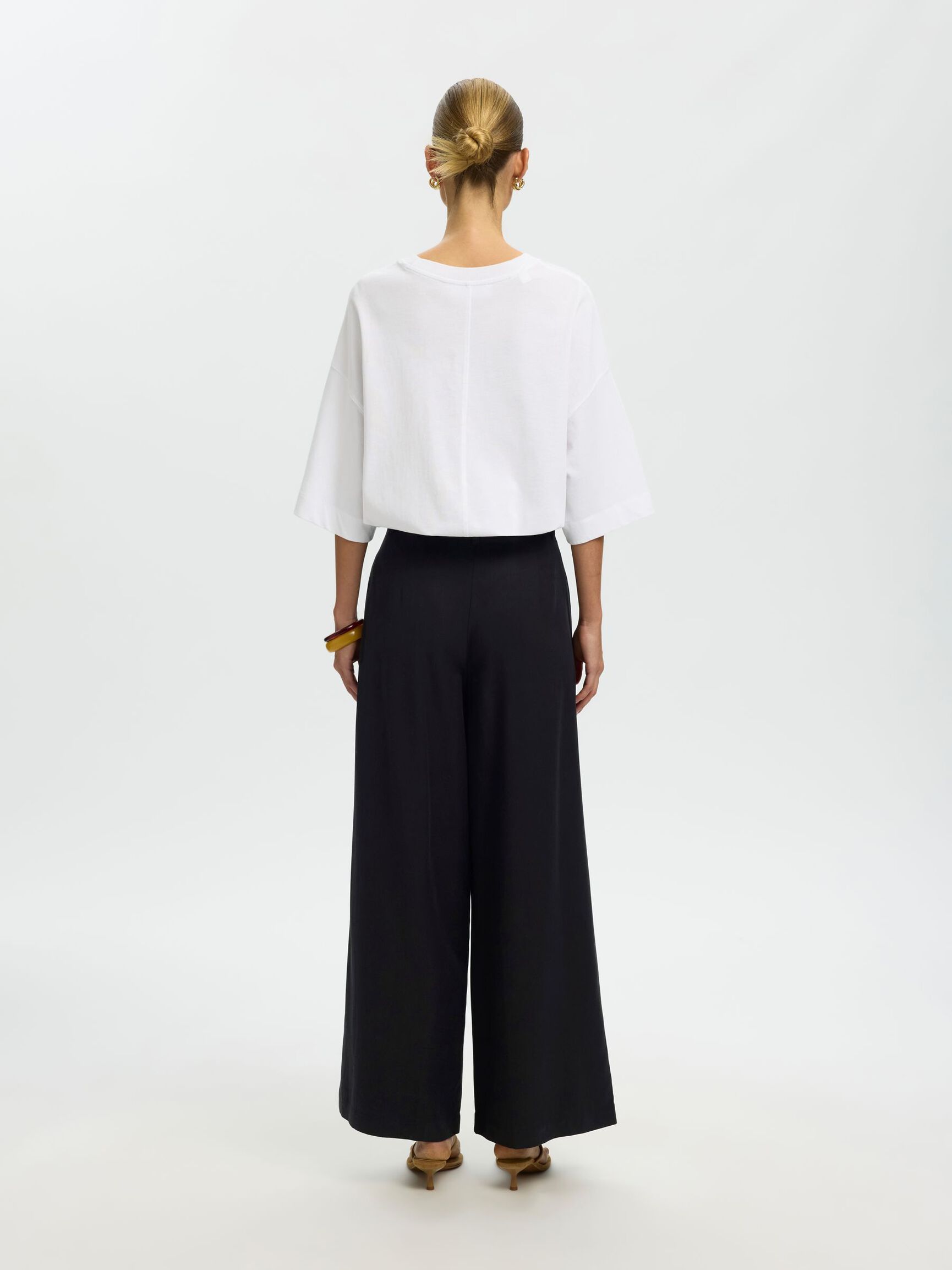 PLEATED WIDE-LEG TROUSERS, Black, highres