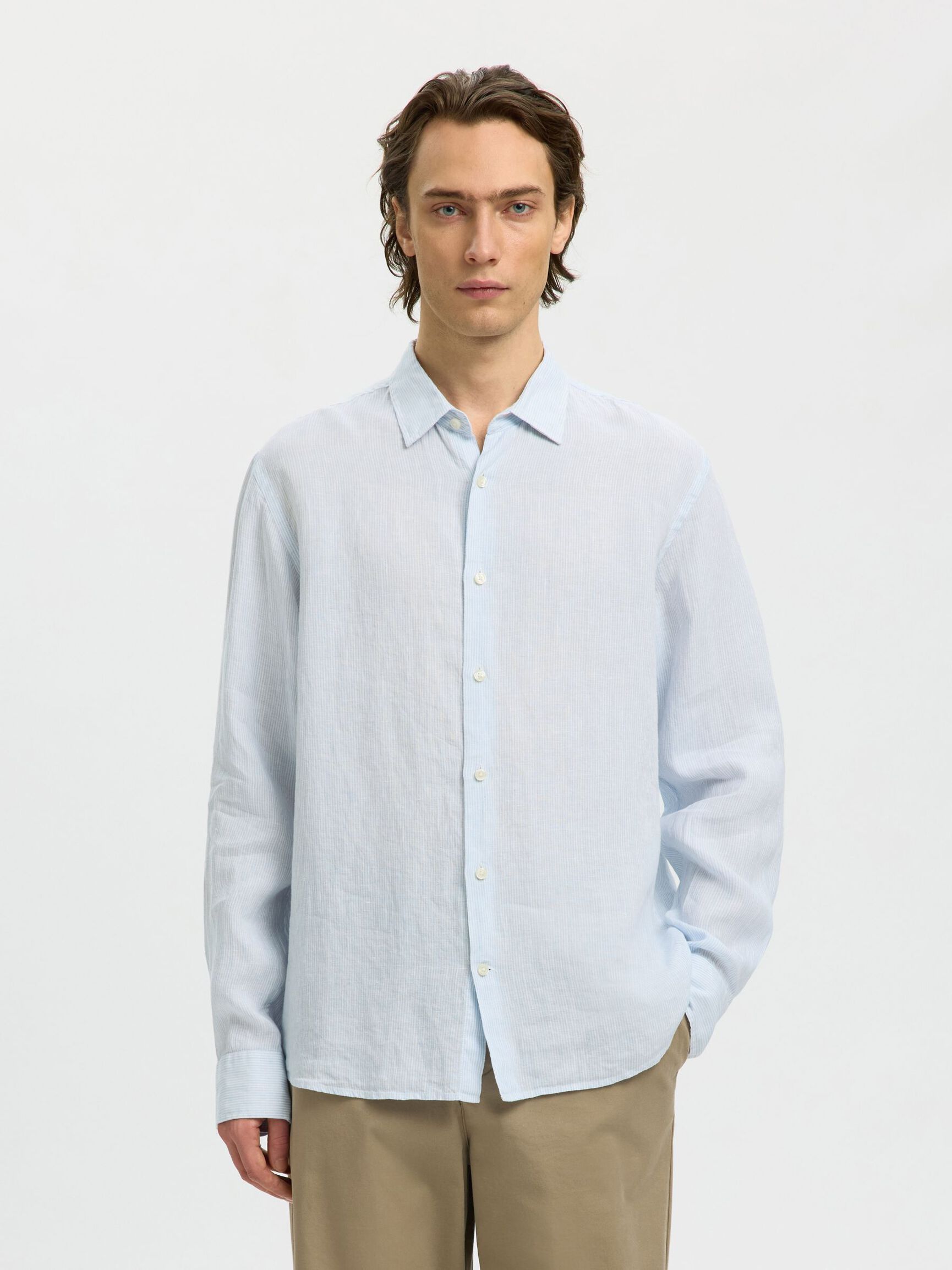 100% LINEN SHIRT, Bright White, highres