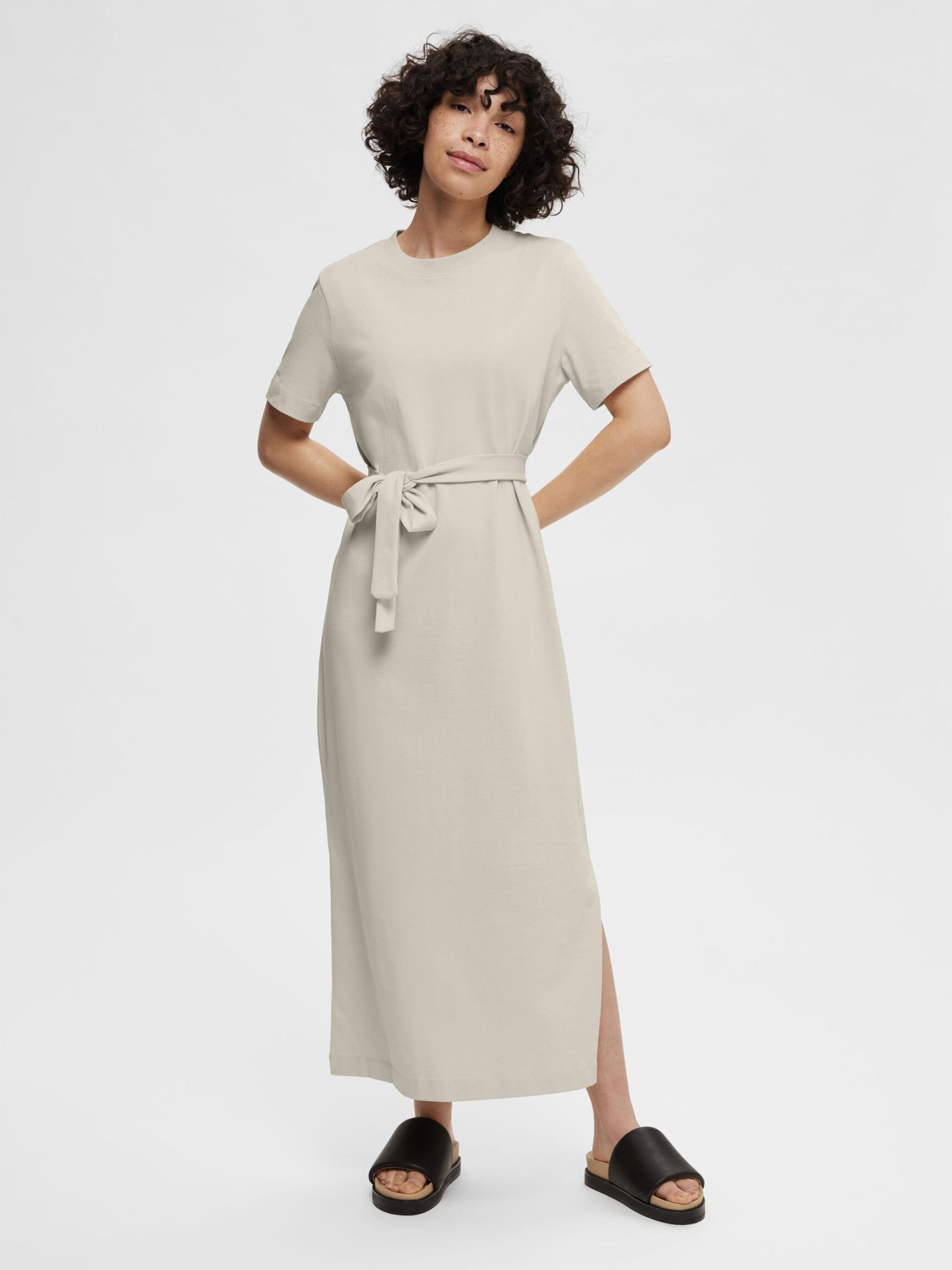 SHORT SLEEVED MIDI DRESS, Birch, highres