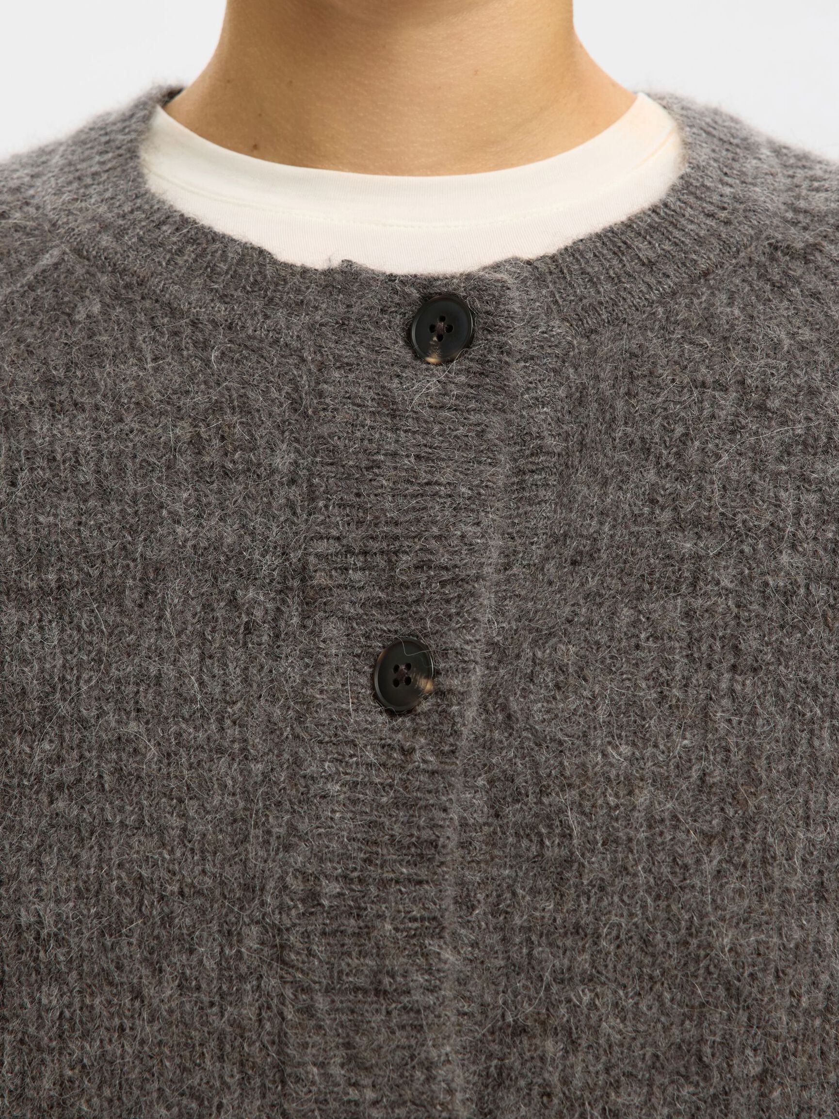 WOOL BLEND CARDIGAN, Medium Grey Melange, highres