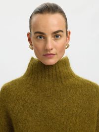 WOOL BLEND HIGH-NECK JUMPER, Fir Green, highres