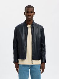 CLASSIC LEATHER JACKET, Black, highres