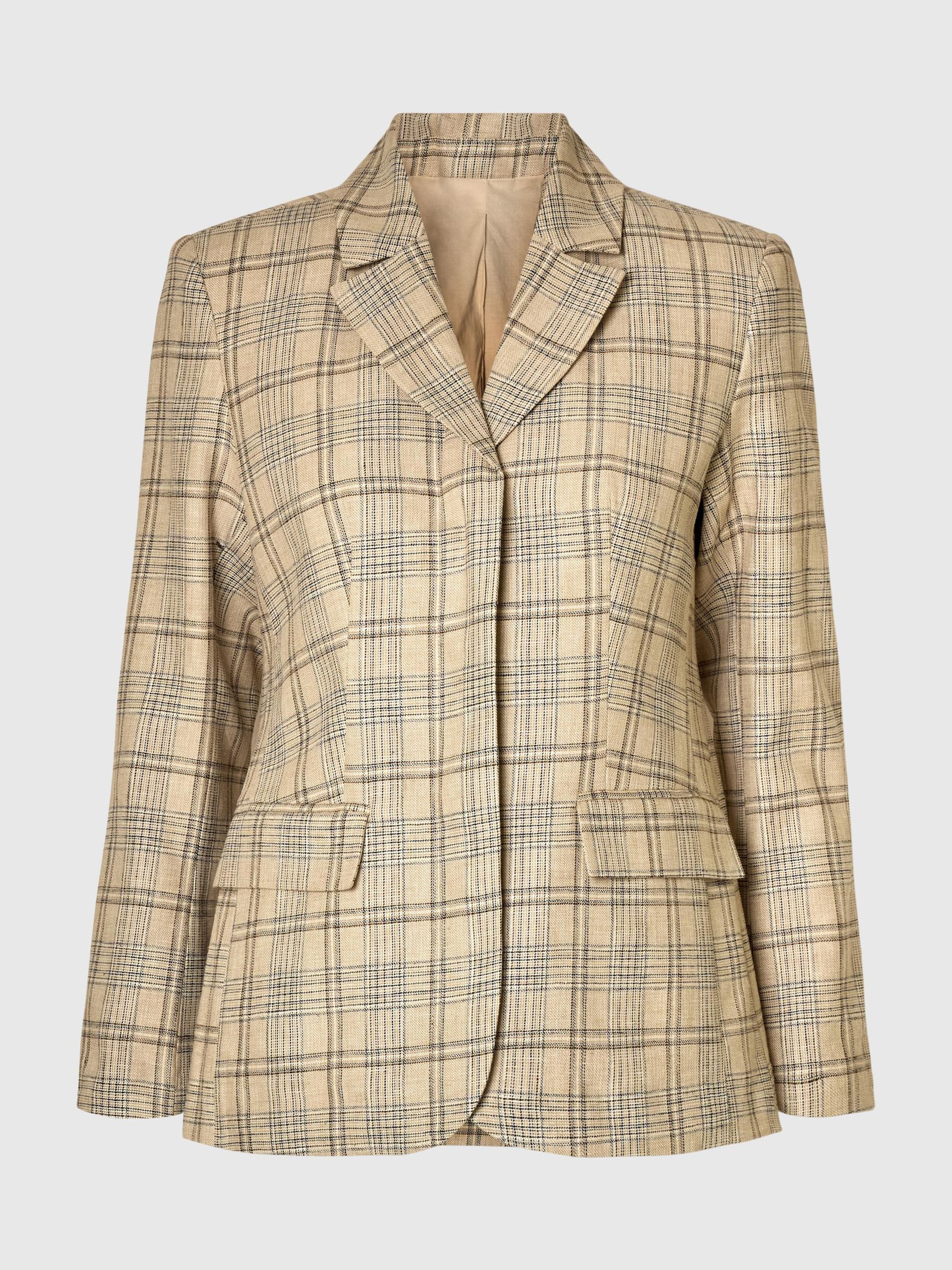 LINBLANDING RUTETE BLAZER MED FIGURNÆR PASSFORM, Bleached Sand, highres