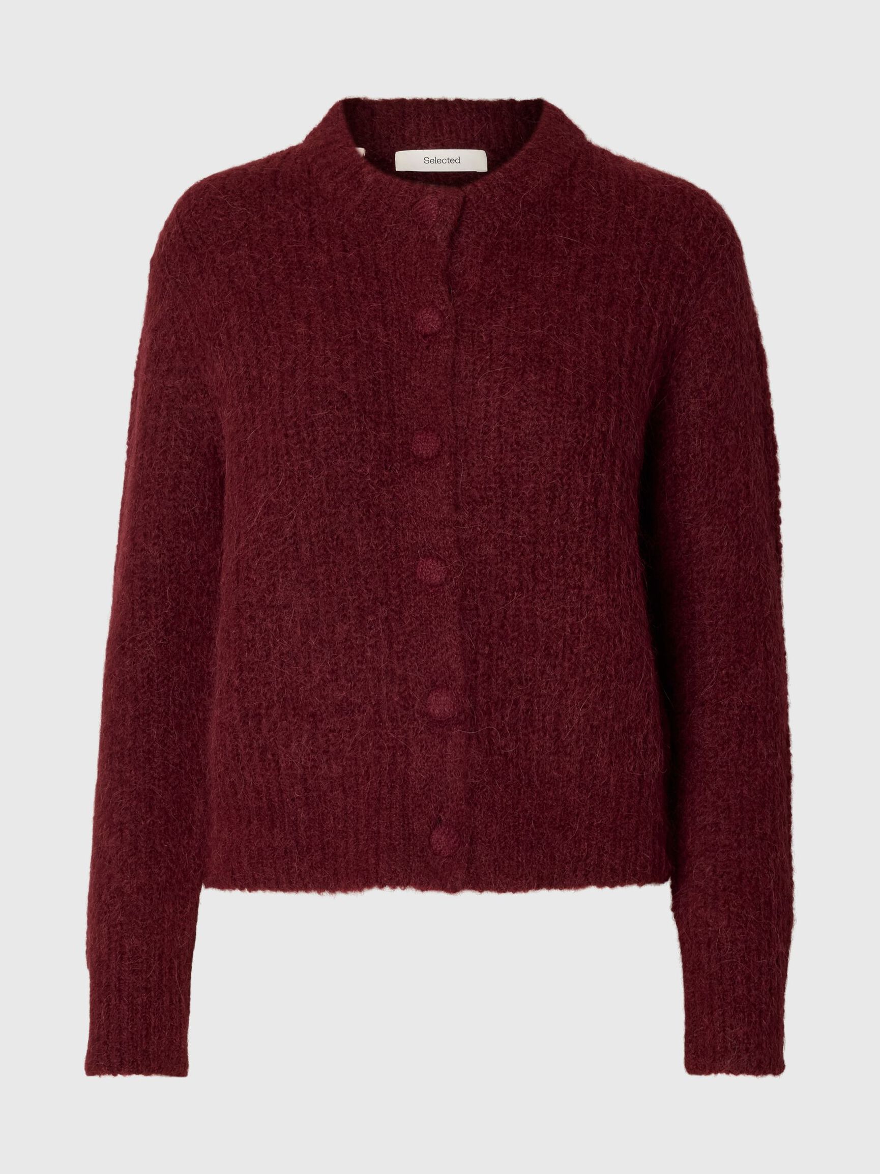 ALPACA BLEND KNITTED CARDIGAN, Tawny Port, highres