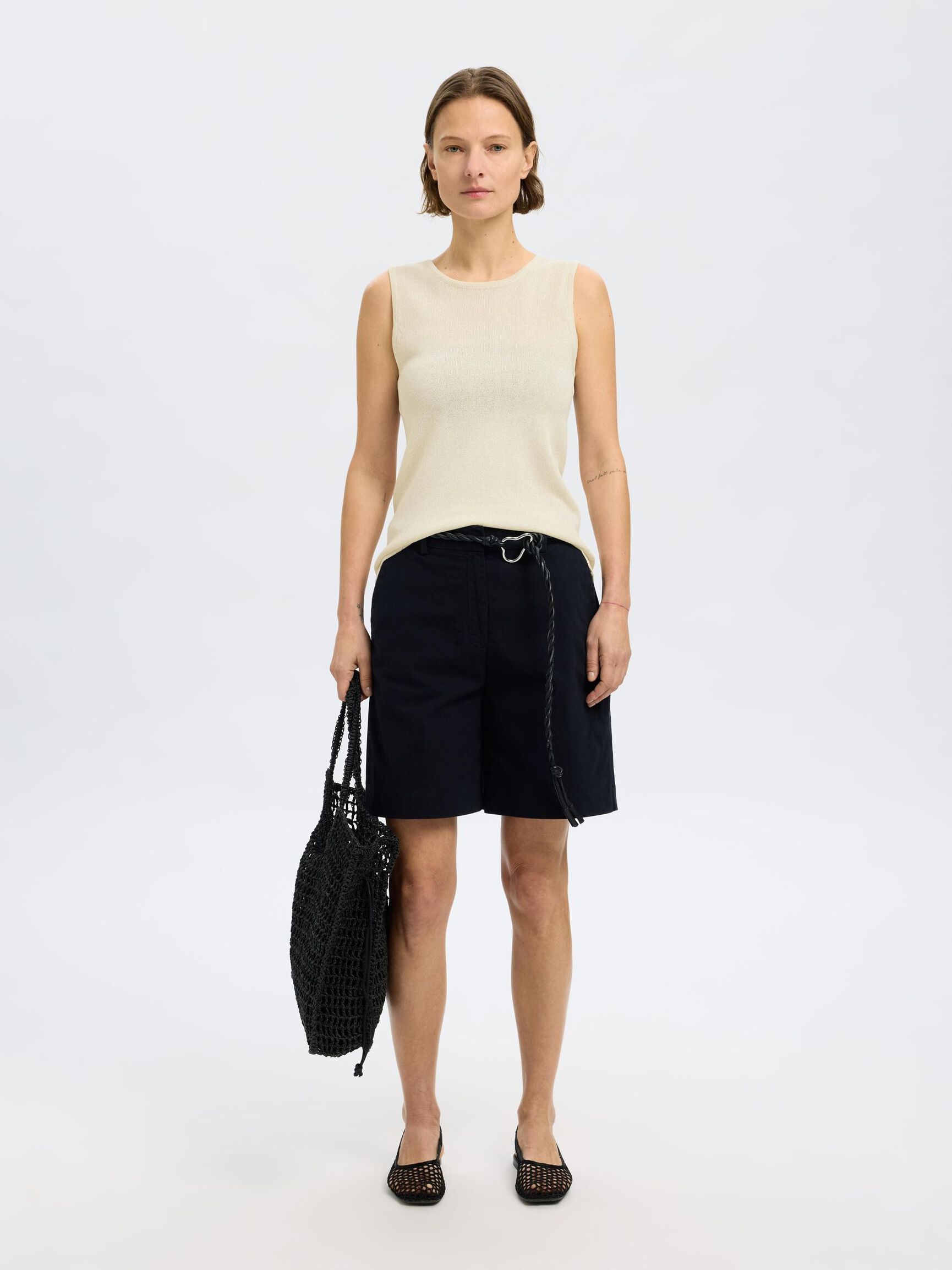 KNITTED TANK TOP, Birch, highres