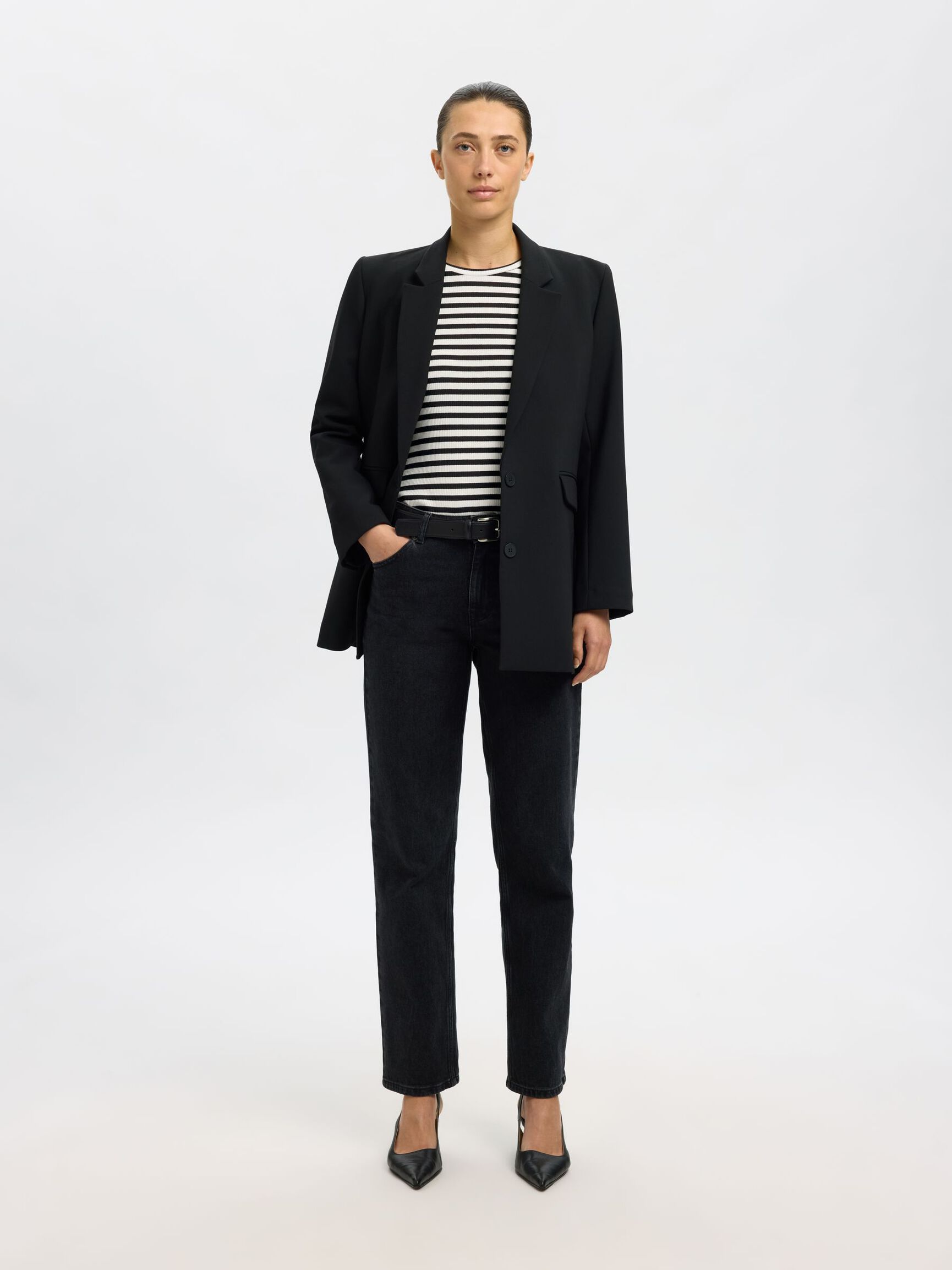 STRIPED LONG-SLEEVED T-SHIRT, Black, highres