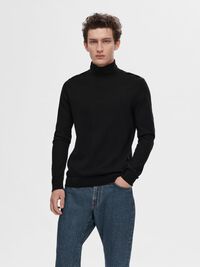 LONG-SLEEVED ROLL NECK PULLOVER, Black, highres