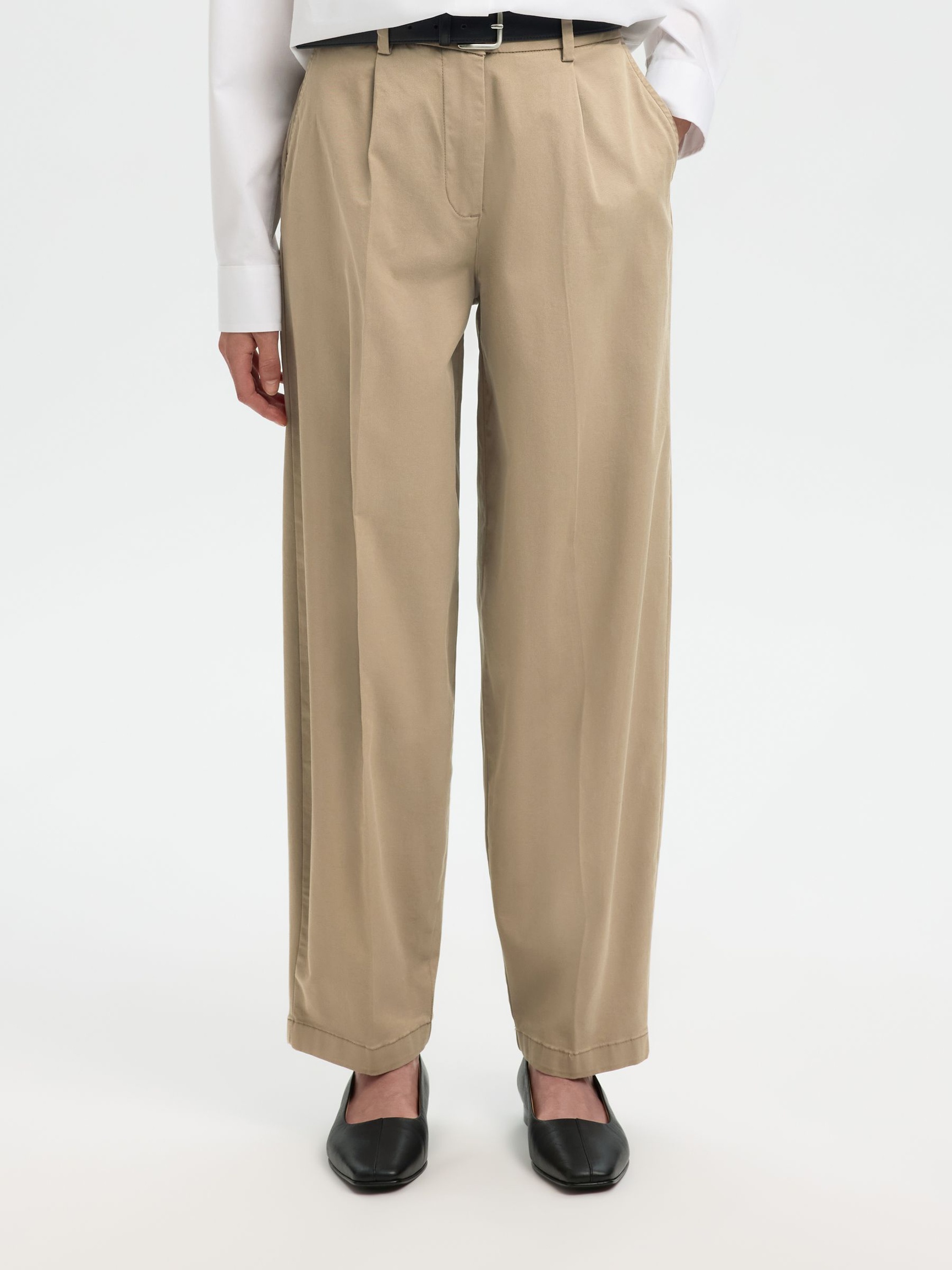 MEZCLA DE ALGODÓN PANTALONES FIT CORTE BARREL, Greige, highres