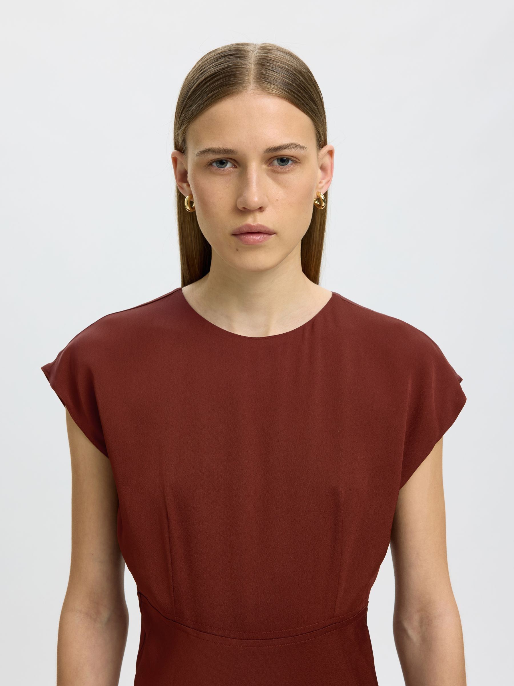 VISCOSE MAXI JURK, Cherry Mahogany, highres