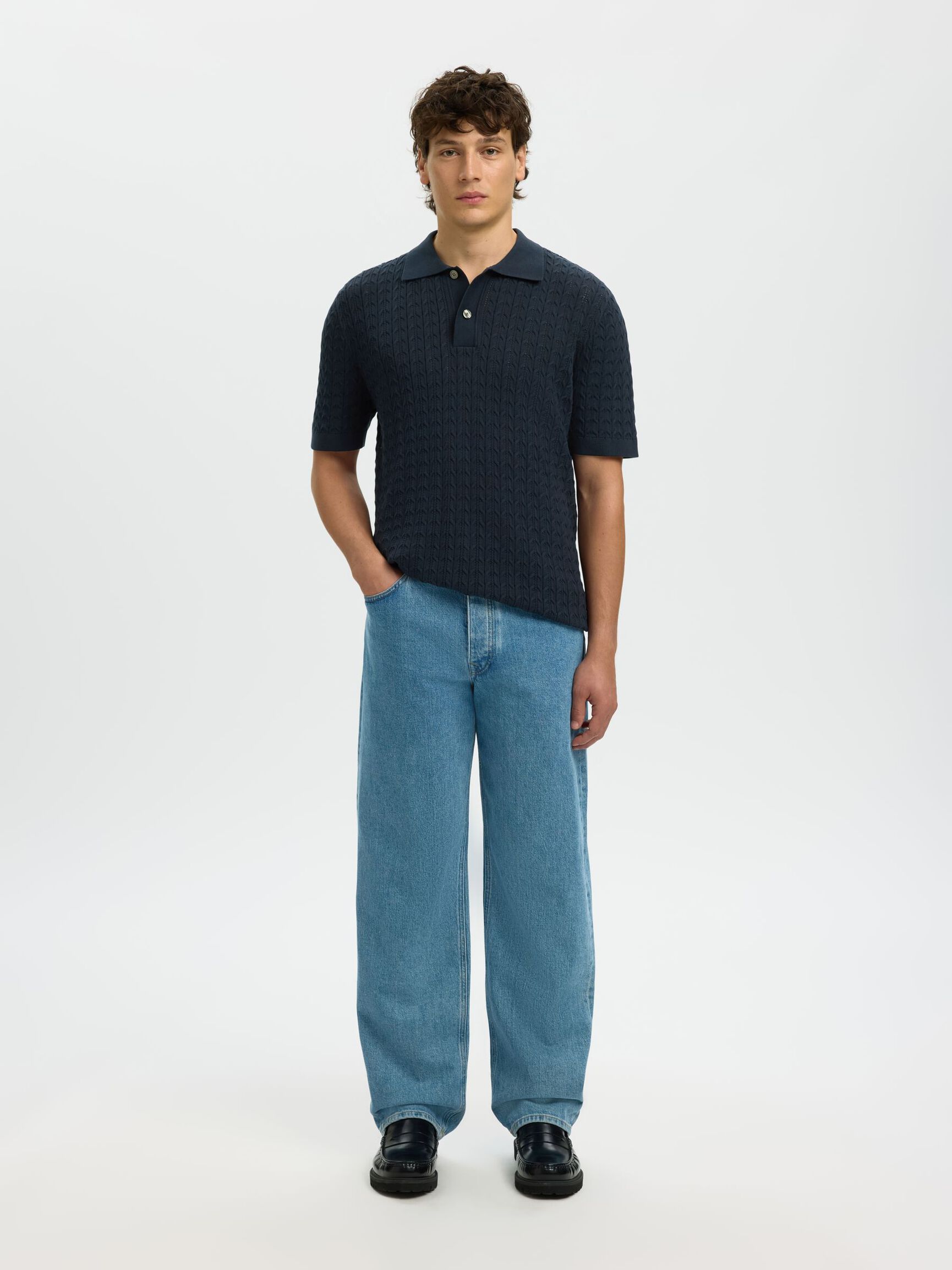 REGULAR FIT KNITTED POLO SHIRT, Sky Captain, highres