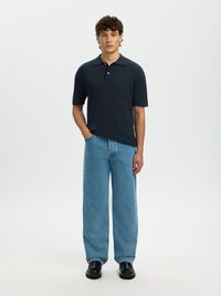 REGULAR FIT KNITTED POLO SHIRT, Sky Captain, highres