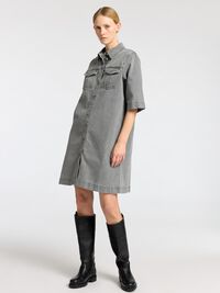 DENIM MIDI JURK, Grey Denim, highres