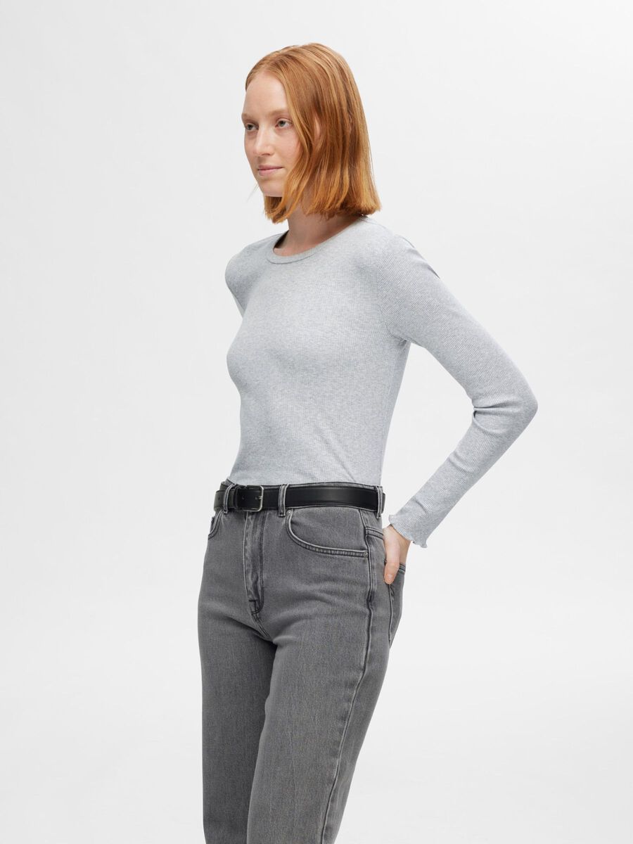 Selected RIBBED LONG SLEEVED TOP, Light Grey Melange, highres - 16077380_LightGreyMelange_003.jpg