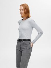 RIBBED LONG SLEEVED TOP, Light Grey Melange, highres