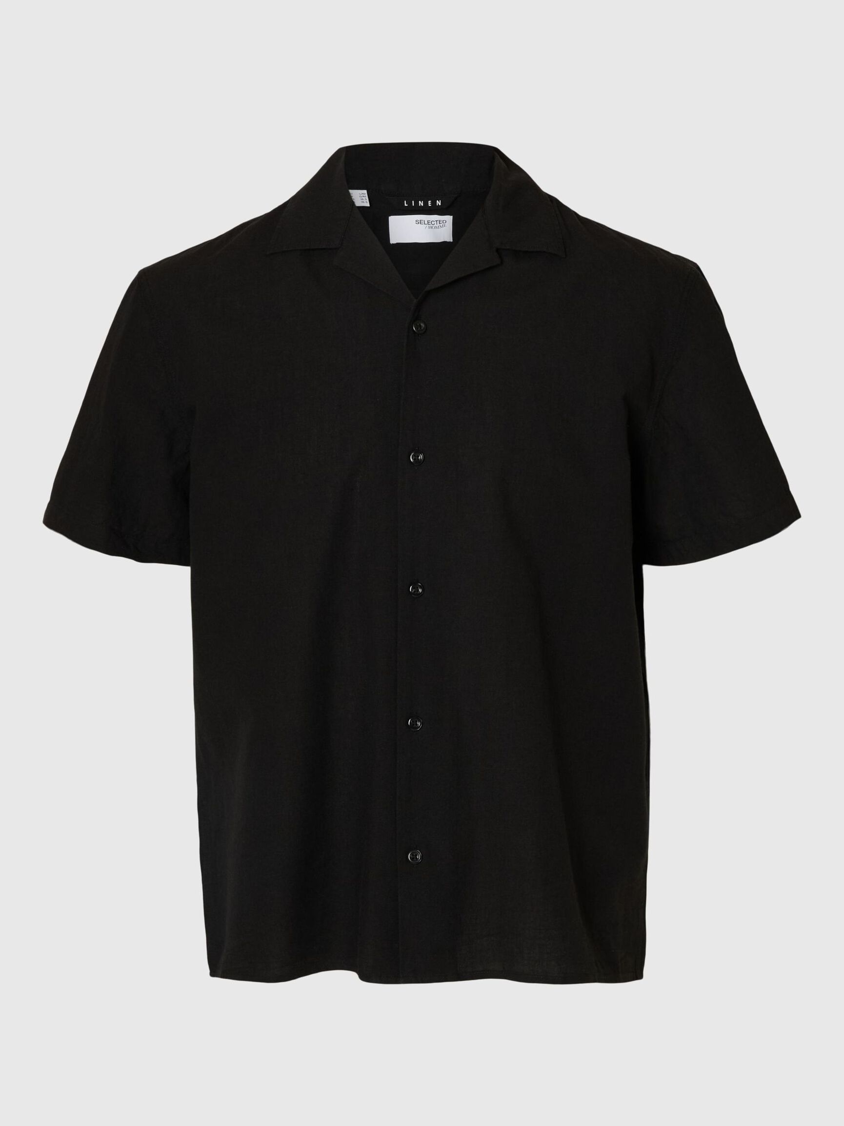 LIN MÉLANGÉ CHEMISE À MANCHES COURTES, Black, highres
