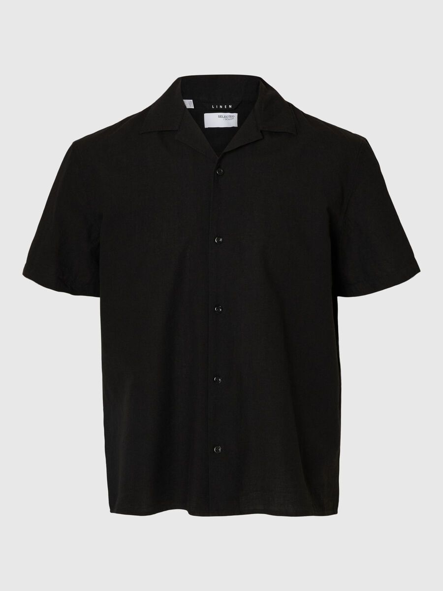 Selected LINNENMIX OVERHEMD MET KORTE MOUWEN, Black, highres - 16092978_Black_001.jpg