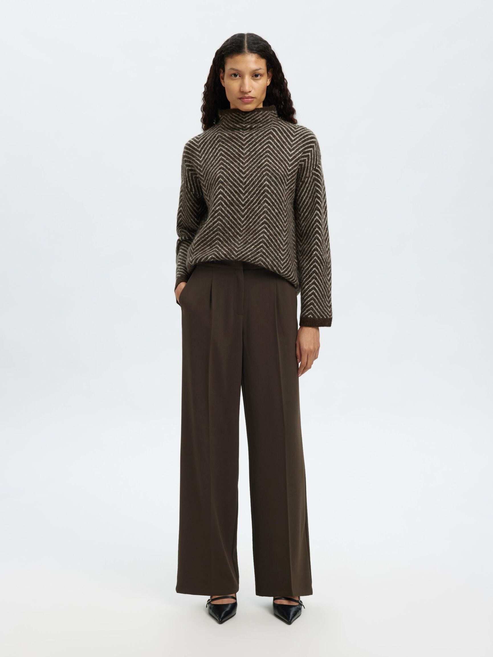 GEWEVEN WIDE LEG BROEK, Delicioso, highres