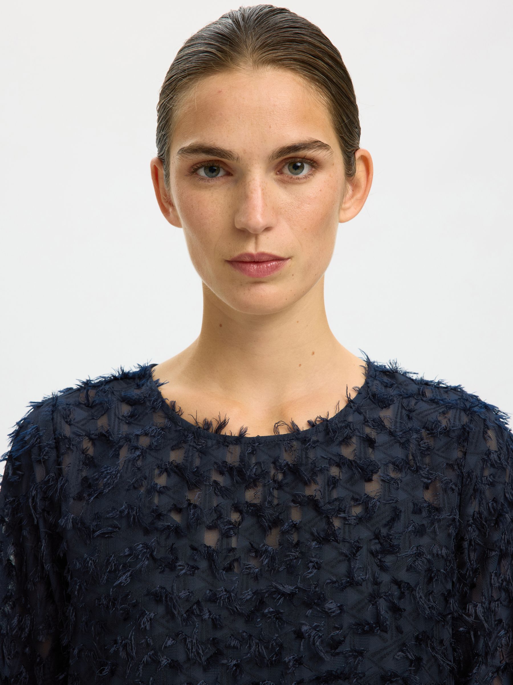 LONG SLEEVED LACE DRESS, Dark Sapphire, highres