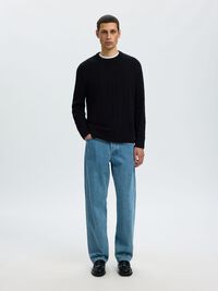 CABLE KNIT PULLOVER, Black, highres
