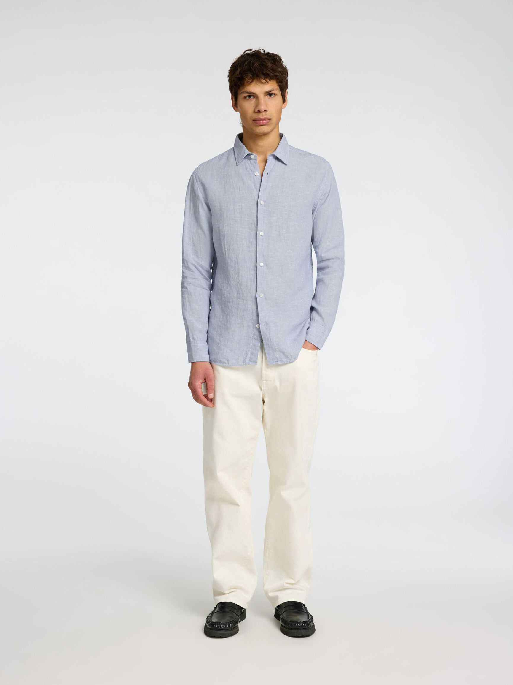 100% LEINEN HEMD, Blue Fog, highres