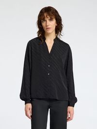 VISCOSE BLEND LONG SLEEVED BLOUSE, Black, highres