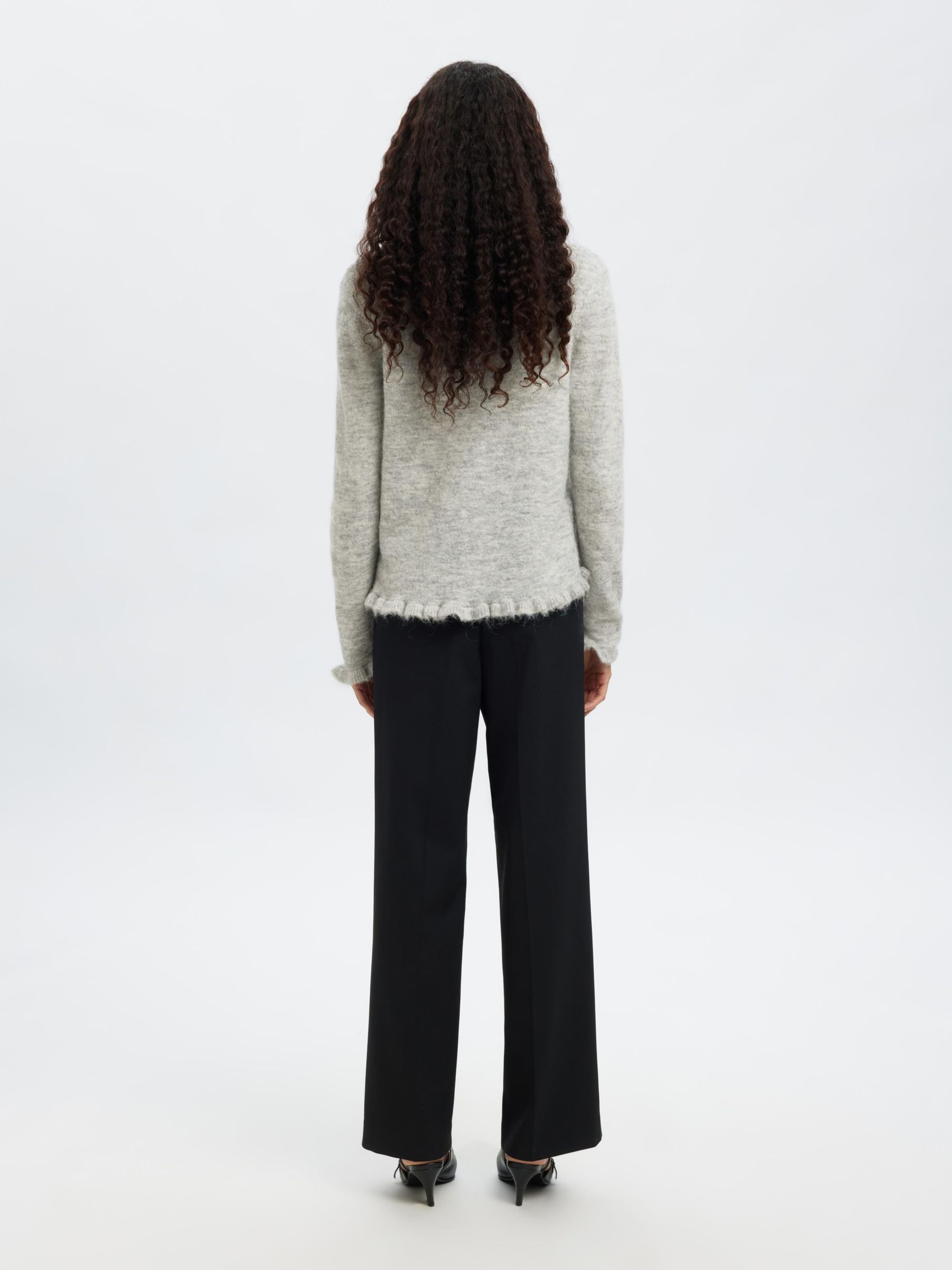 WOOL BLEND KNITTED CARDIGAN, Light Grey Melange, highres
