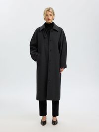 LAINE MÉLANGÉE LONG MANTEAU, Dark Grey, highres