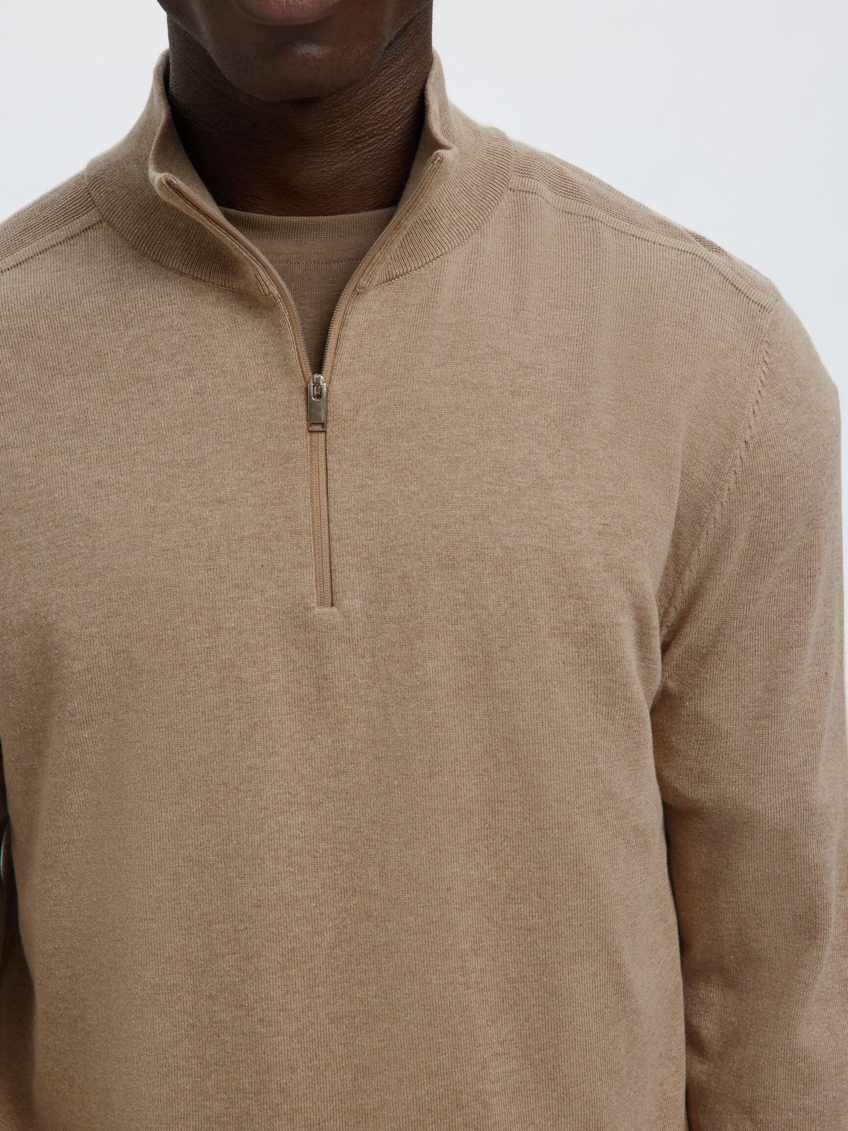 HALF-ZIP KNITTED JUMPER, Savannah Tan, highres