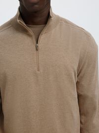 HALF-ZIP KNITTED JUMPER, Savannah Tan, highres