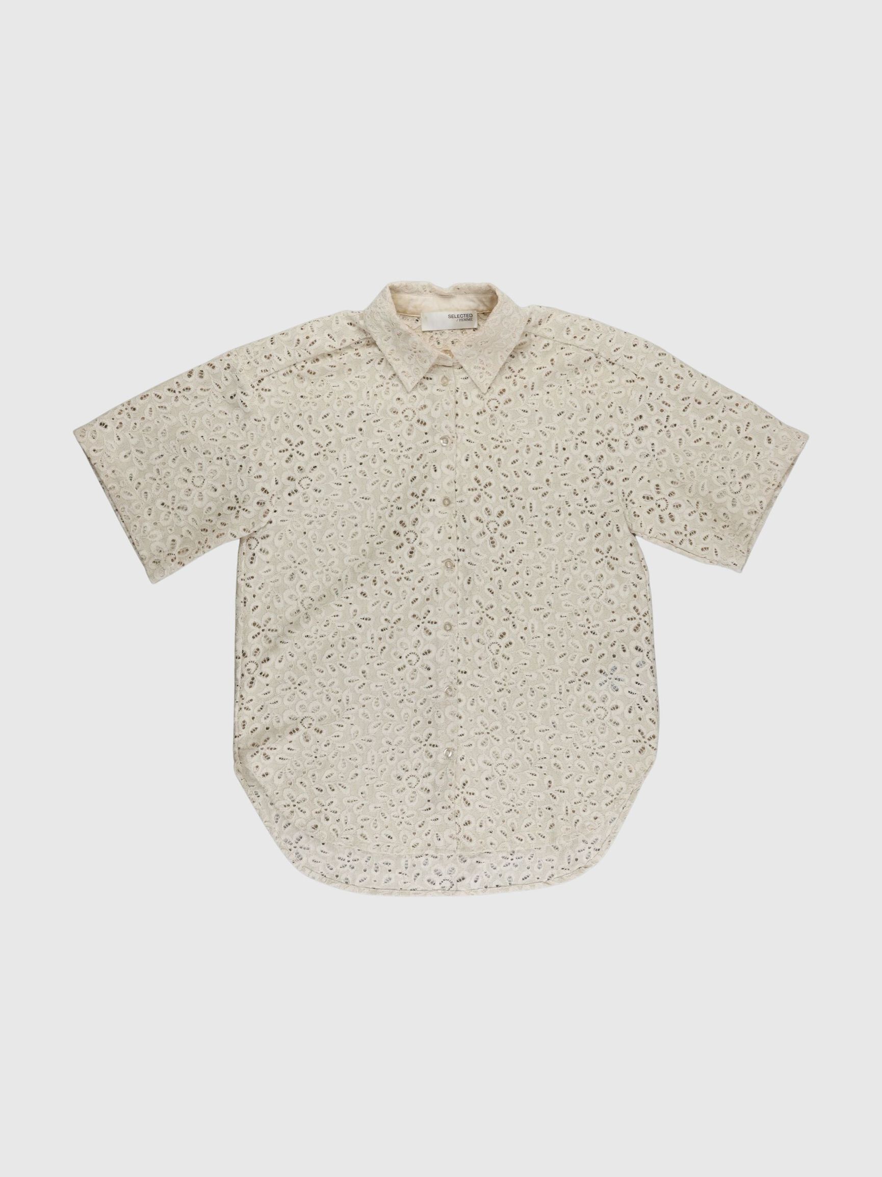OVERSIZED LACE SHIRT, Sandshell, highres