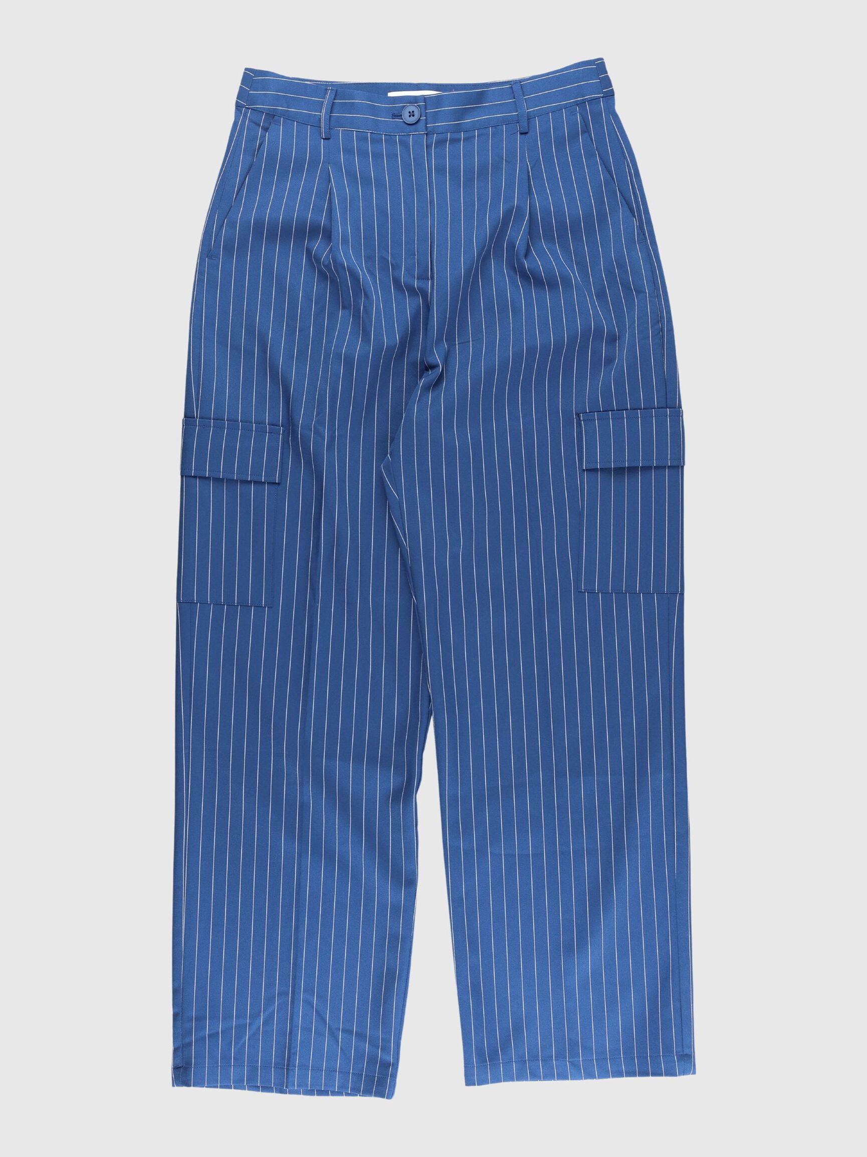 PINSTRIPE CARGO TROUSERS, Dark Navy, highres