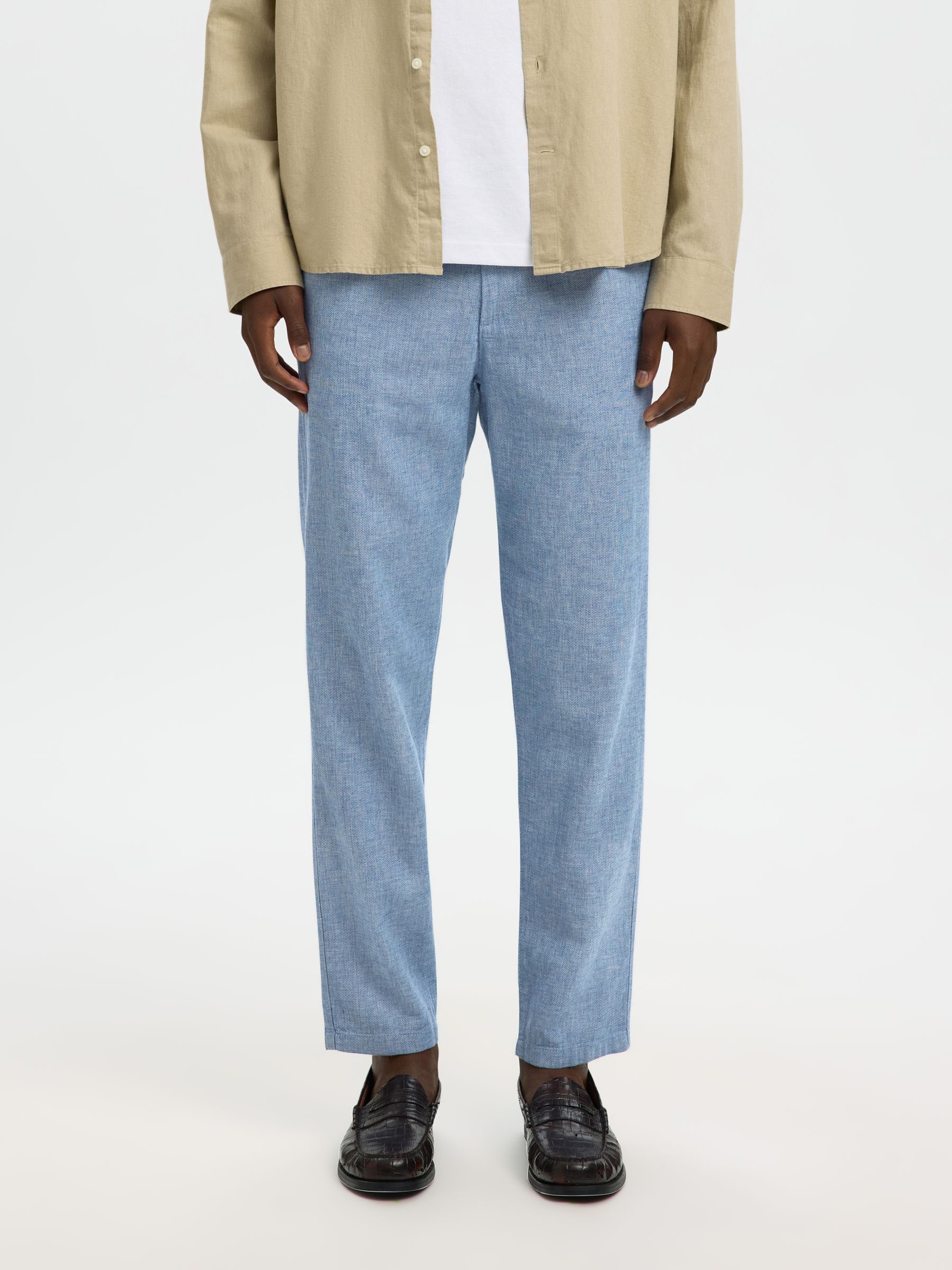 SLIM TAPERED LEINENMIX HOSE, Cashmere Blue, highres